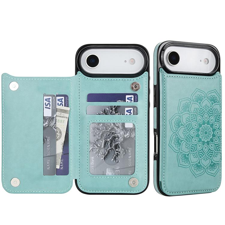 For iPhone Air Double Buckle Mandala Leather Wallet Back Cover Phone Case(Green)