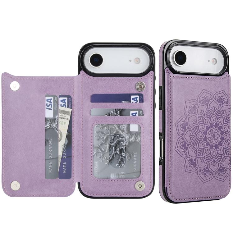 For iPhone Air Double Buckle Mandala Leather Wallet Back Cover Phone Case(Purple)
