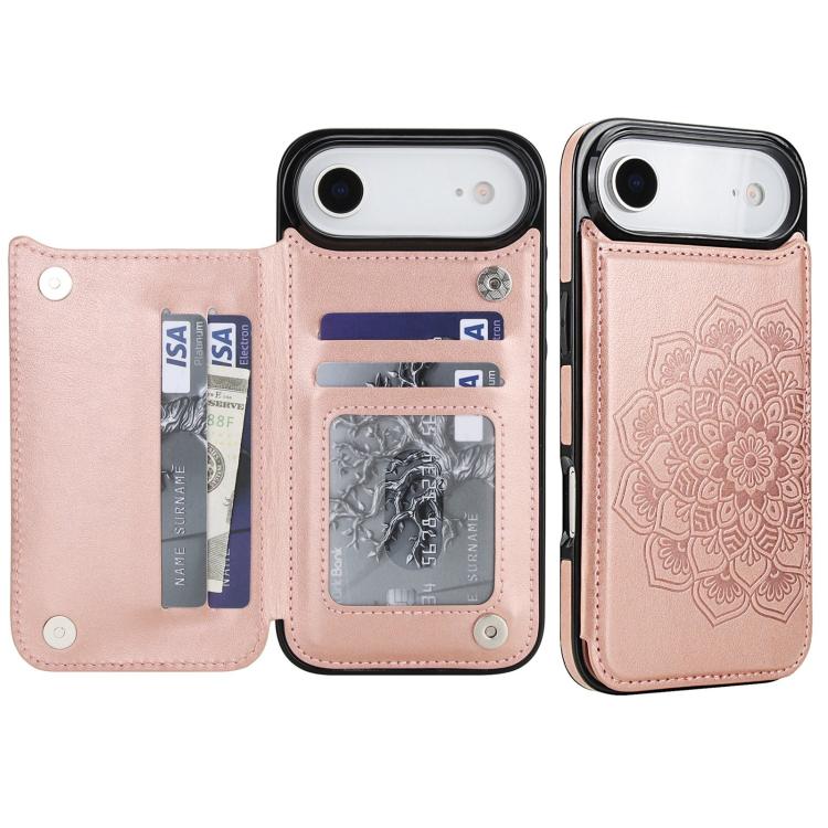 For iPhone Air Double Buckle Mandala Leather Wallet Back Cover Phone Case(Rose Gold)