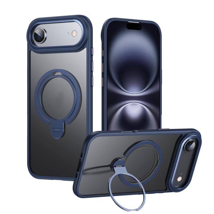 For iPhone Air Double Ring MagSafe Magnetic Holder Phone Case(Matte Blue)