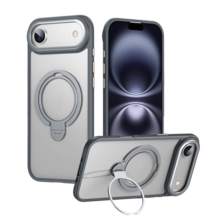 For iPhone Air Double Ring MagSafe Magnetic Holder Phone Case(Matte Grey)