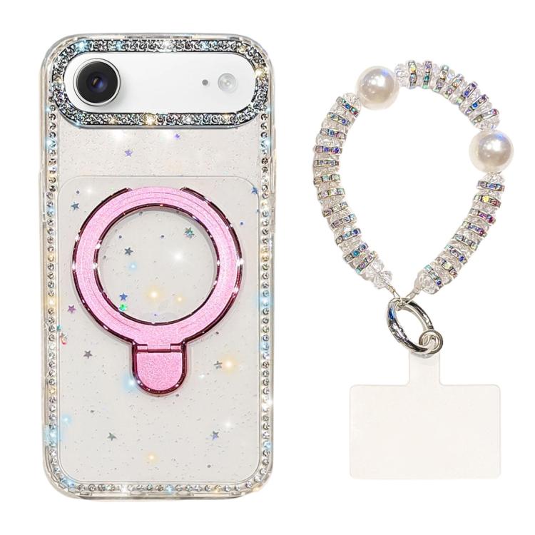 For iPhone Air Double-Sided IMD Rhinestone Magnetic Holder Shockproof Phone Case With Bracelet(Glitter Little Star)