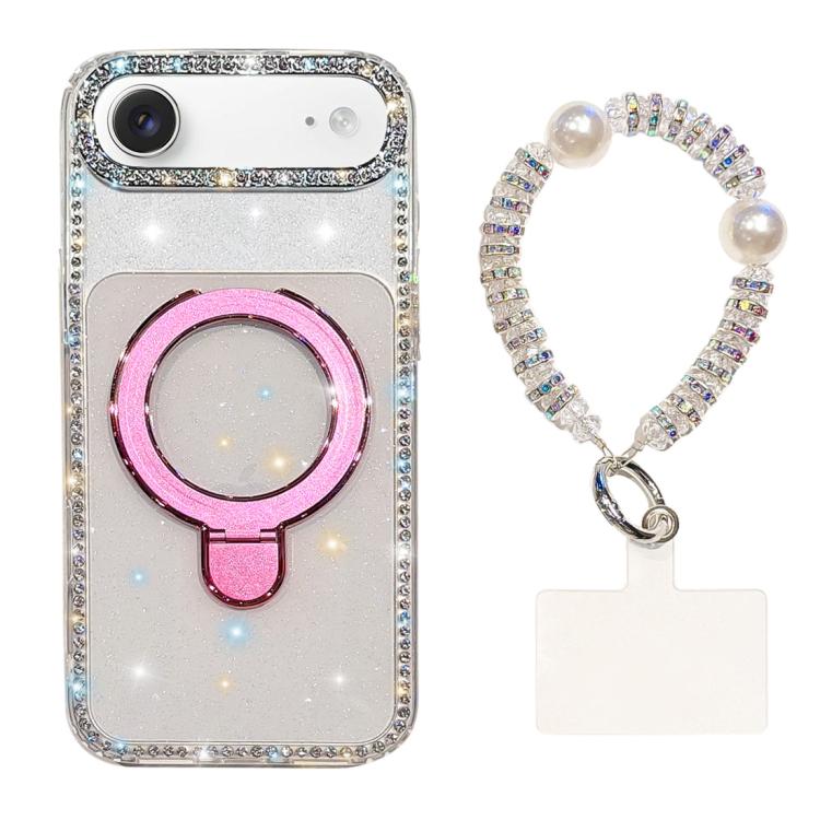 For iPhone Air Double-Sided IMD Rhinestone Magnetic Holder Shockproof Phone Case With Bracelet(Transparent Glitter)