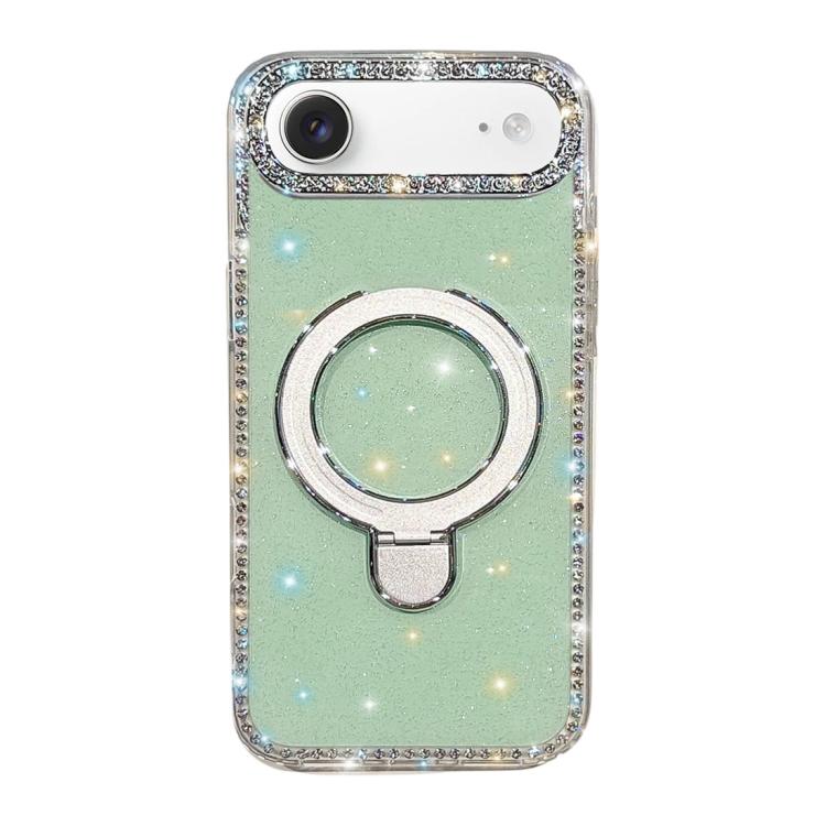 For iPhone Air Double-Sided IMD Rhinestone Magnetic Holder Shockproof Phone Case(Glitter Green)