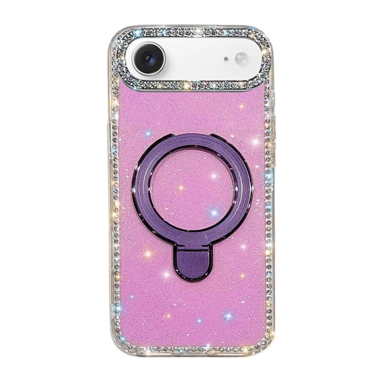 For iPhone Air Double-Sided IMD Rhinestone Magnetic Holder Shockproof Phone Case(Glitter Purple)