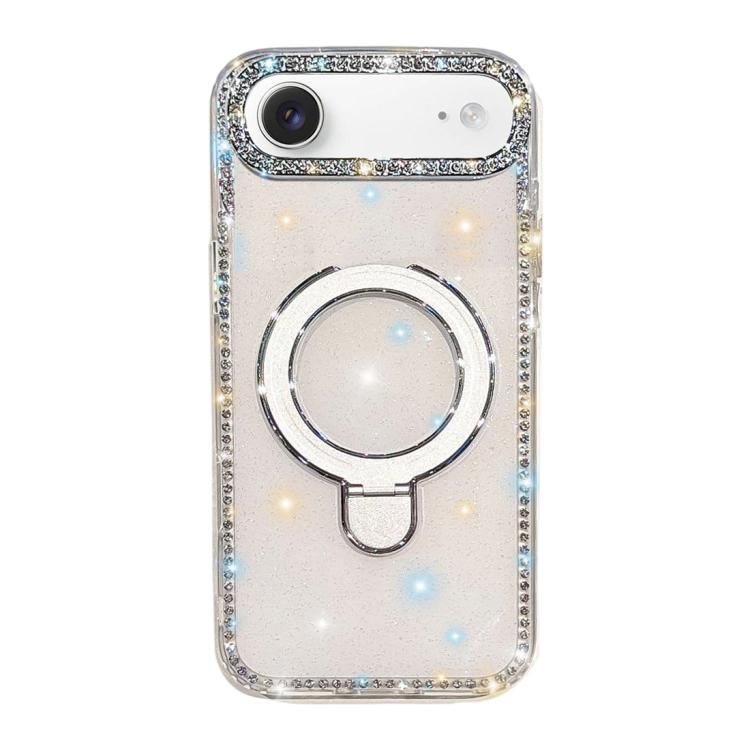 For iPhone Air Double-Sided IMD Rhinestone Magnetic Holder Shockproof Phone Case(Glitter White)