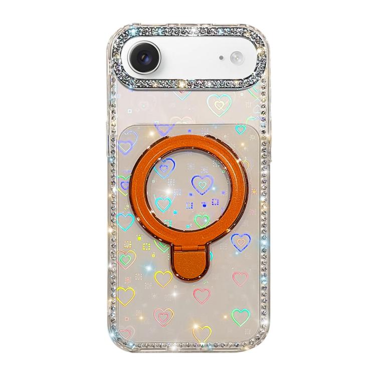 For iPhone Air Double-Sided IMD Rhinestone Magnetic Holder Shockproof Phone Case(Transparent Love)
