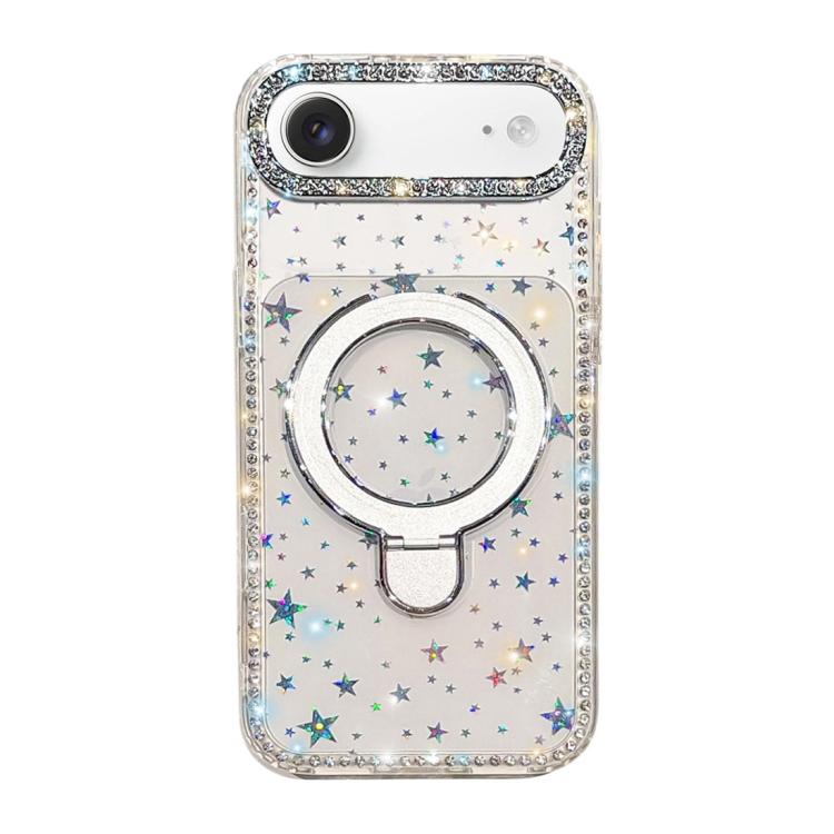 For iPhone Air Double-Sided IMD Rhinestone Magnetic Holder Shockproof Phone Case(Transparent Stars)