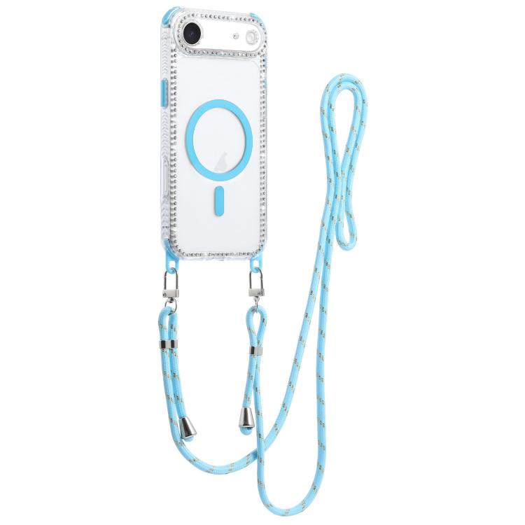 For iPhone Air Dream Diamond 2 in 1 Shockproof Magnetic Phone Case with Long Lanyard(Blue)