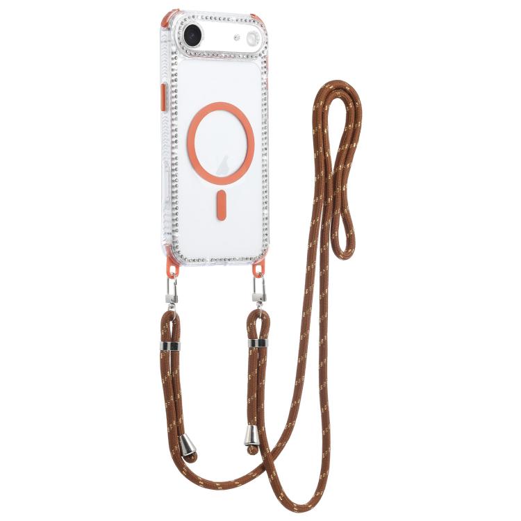 For iPhone Air Dream Diamond 2 in 1 Shockproof Magnetic Phone Case with Long Lanyard(Brown)