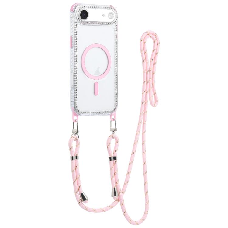 For iPhone Air Dream Diamond 2 in 1 Shockproof Magnetic Phone Case with Long Lanyard(Pink)