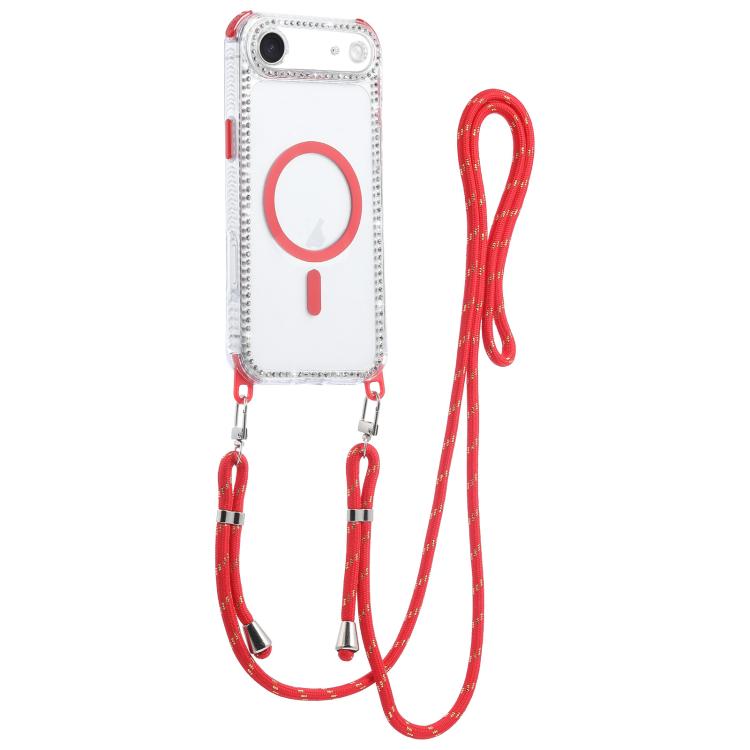 For iPhone Air Dream Diamond 2 in 1 Shockproof Magnetic Phone Case with Long Lanyard(Red)