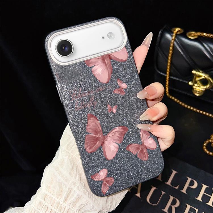 For iPhone Air Dreamy Butterflies Pattern IMD Glitter PC Hybrid TPU Phone Case(Black)