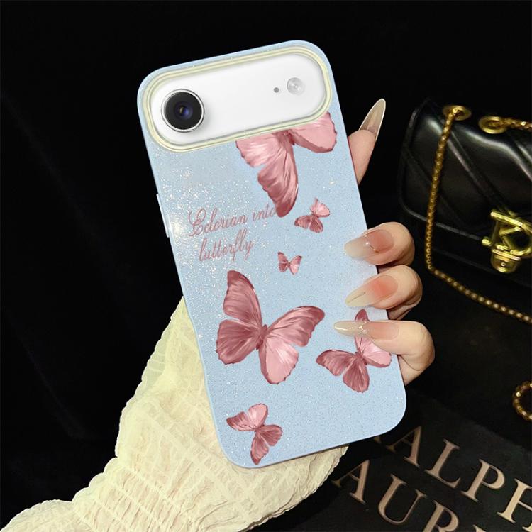For iPhone Air Dreamy Butterflies Pattern IMD Glitter PC Hybrid TPU Phone Case(Blue)