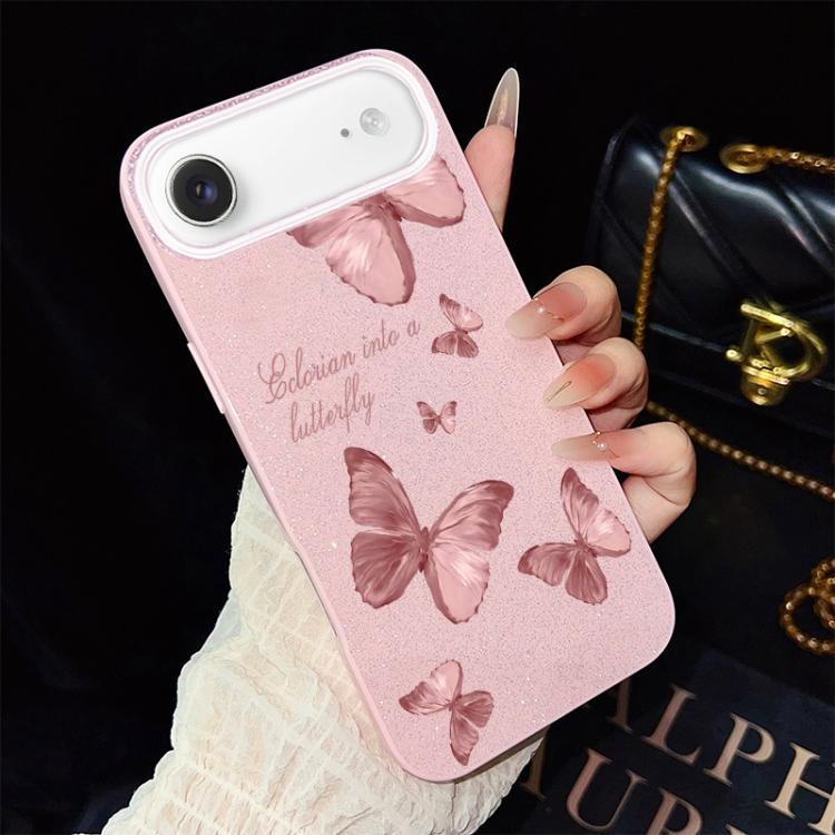 For iPhone Air Dreamy Butterflies Pattern IMD Glitter PC Hybrid TPU Phone Case(Pink)