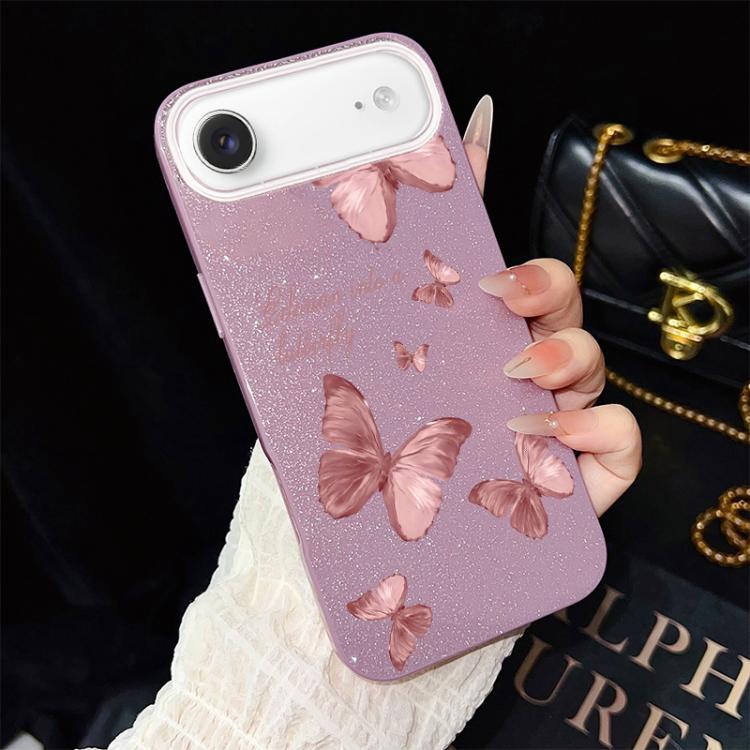 For iPhone Air Dreamy Butterflies Pattern IMD Glitter PC Hybrid TPU Phone Case(Purple)
