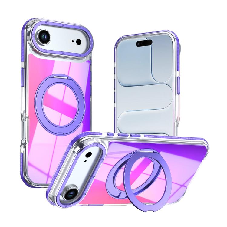 For iPhone Air Dual Color Gradient Discolor 360 Degree Rotation Holder Magnetic Phone Case(Purple)