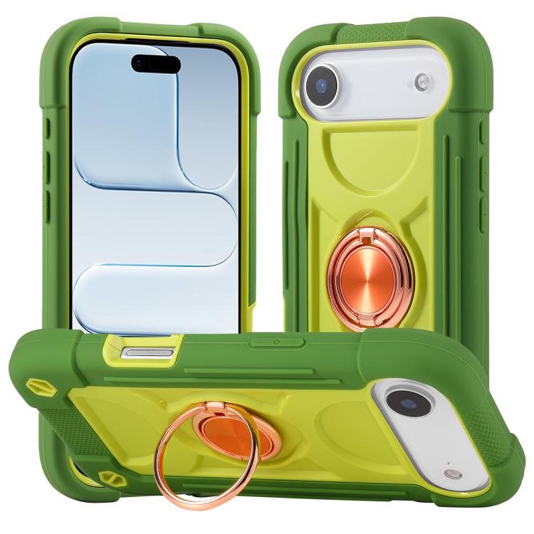 For iPhone Air Dual Ring 360 Degree Rotation Holder PC Hybrid Silicone Phone Case(Avocado Color)