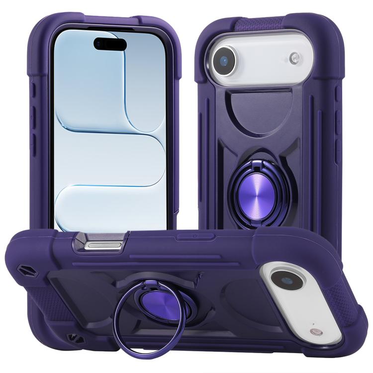For iPhone Air Dual Ring 360 Degree Rotation Holder PC Hybrid Silicone Phone Case(Dark Purple)