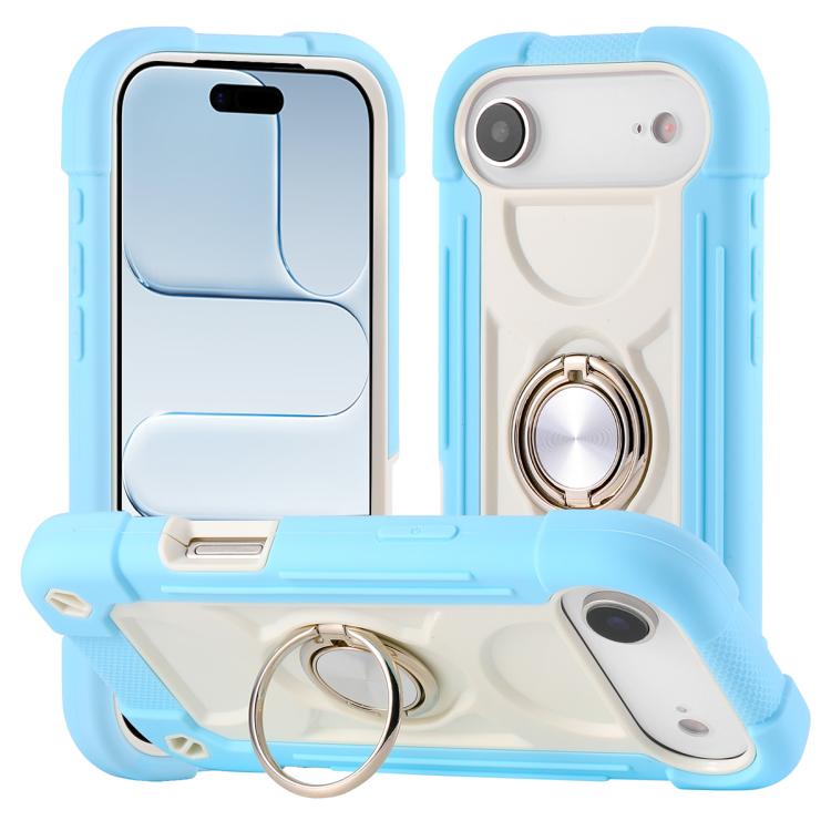 For iPhone Air Dual Ring 360 Degree Rotation Holder PC Hybrid Silicone Phone Case(Ice Crystal Blue)