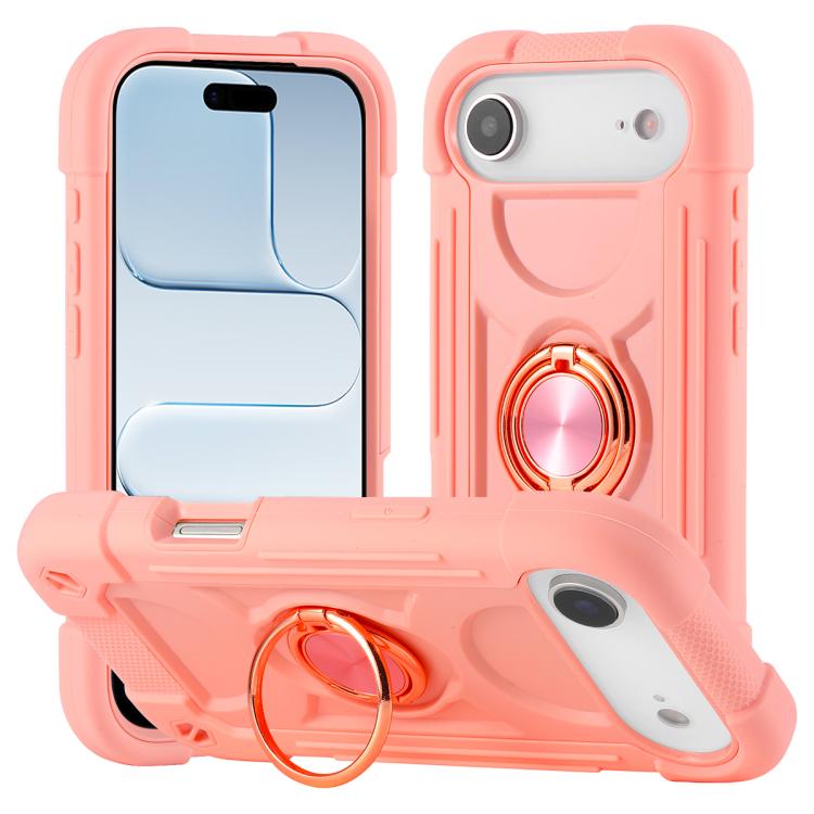 For iPhone Air Dual Ring 360 Degree Rotation Holder PC Hybrid Silicone Phone Case(Rose Gold)