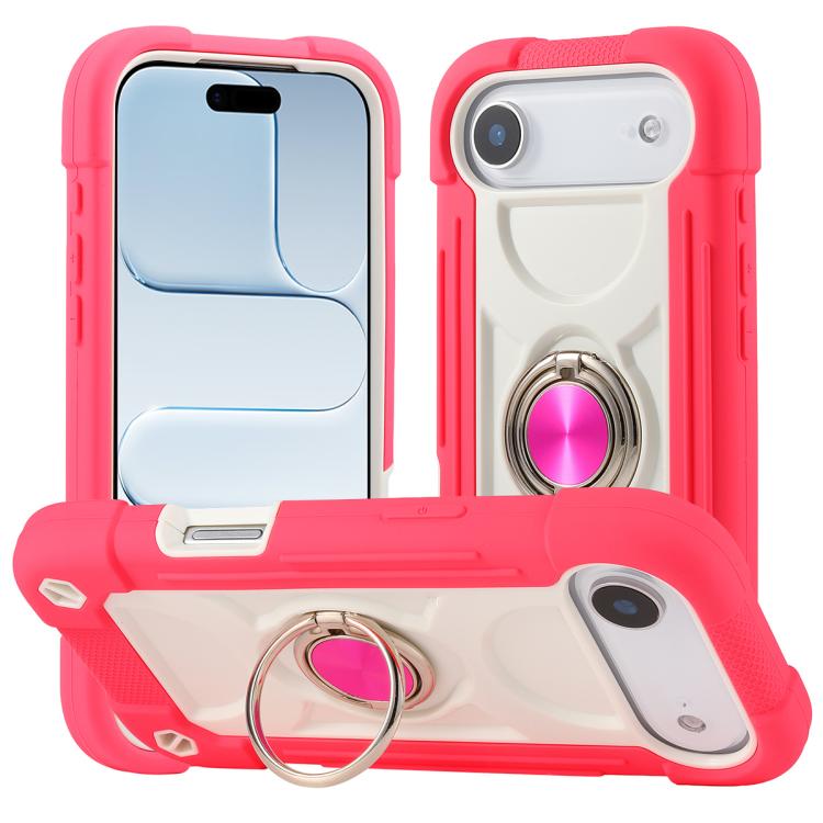 For iPhone Air Dual Ring 360 Degree Rotation Holder PC Hybrid Silicone Phone Case(Rose Red)