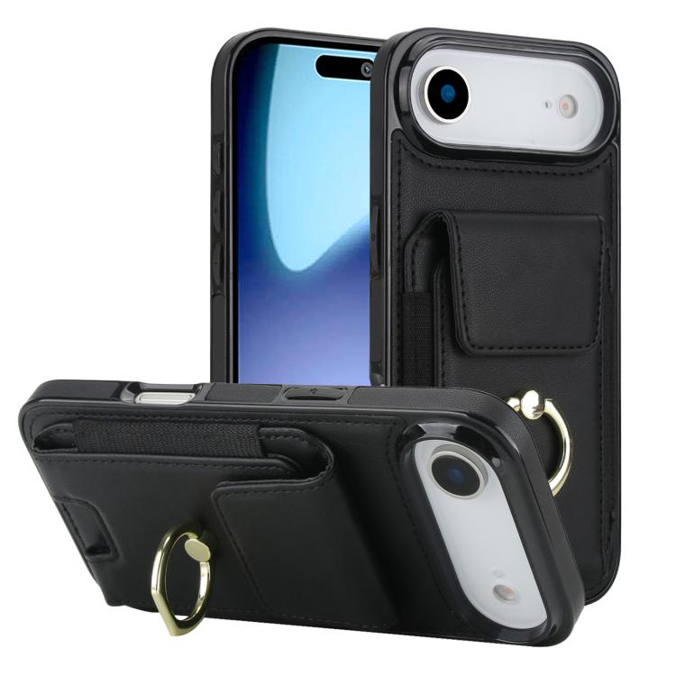 For iPhone Air Elastic Card Bag Ring Holder Phone Case(Black)