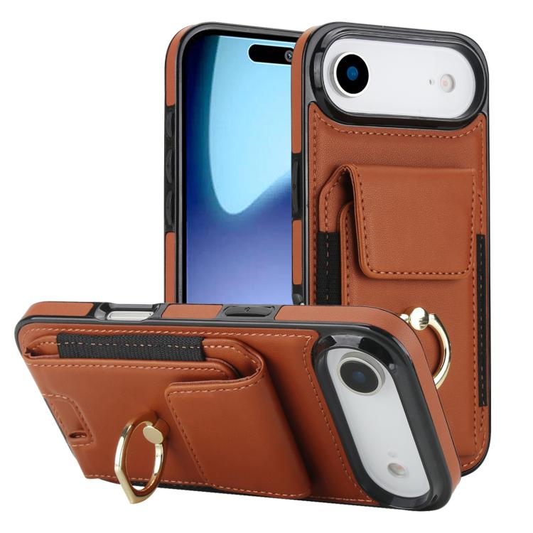 For iPhone Air Elastic Card Bag Ring Holder Phone Case(Brown)