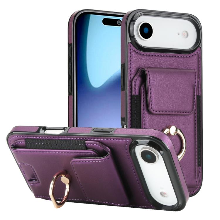For iPhone Air Elastic Card Bag Ring Holder Phone Case(Purple)