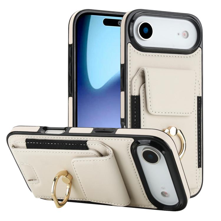 For iPhone Air Elastic Card Bag Ring Holder Phone Case(White)