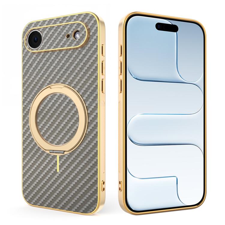 For iPhone Air Electroplated Carbon Fiber Texture 360 Degree Rotation Holder Phone Case(Gray)