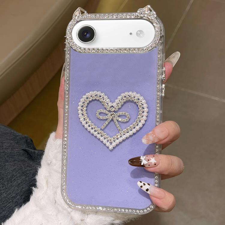 For iPhone Air Electroplated Cat Ear Dual Side Rhinestones Glitter IMD Phone Case(Purple)