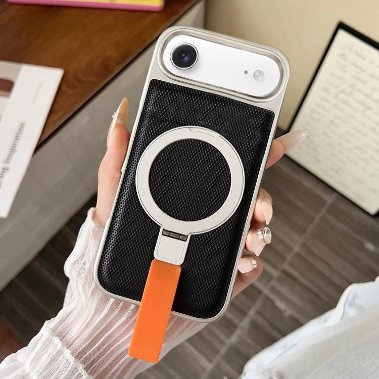 For iPhone Air Electroplated Diamond Texture Ring Magnetic Holder Phone Case(Black)