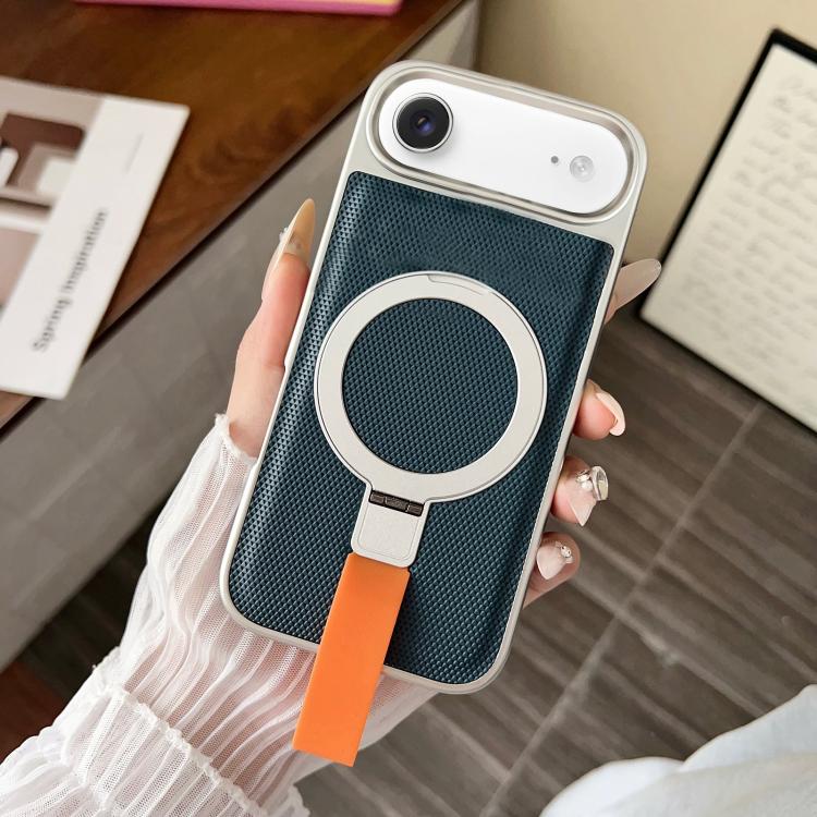For iPhone Air Electroplated Diamond Texture Ring Magnetic Holder Phone Case(Blue)