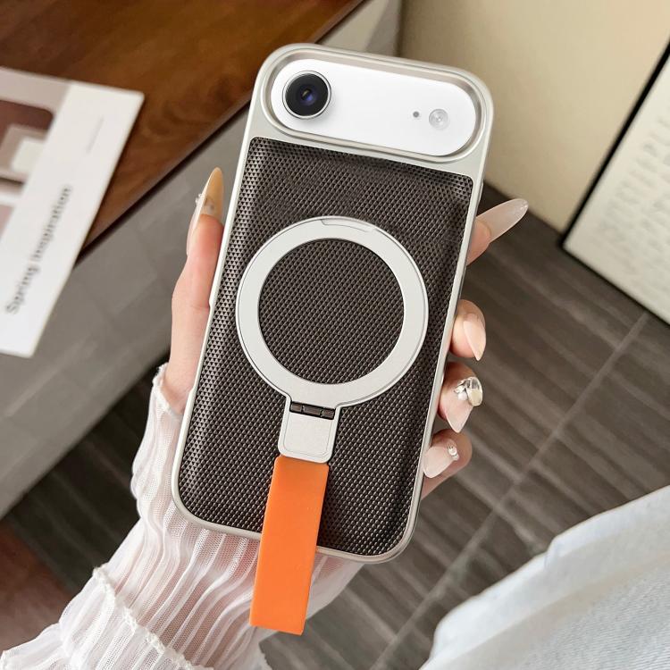 For iPhone Air Electroplated Diamond Texture Ring Magnetic Holder Phone Case(Coffee)