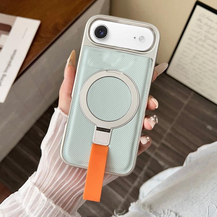 For iPhone Air Electroplated Diamond Texture Ring Magnetic Holder Phone Case(Cyan)