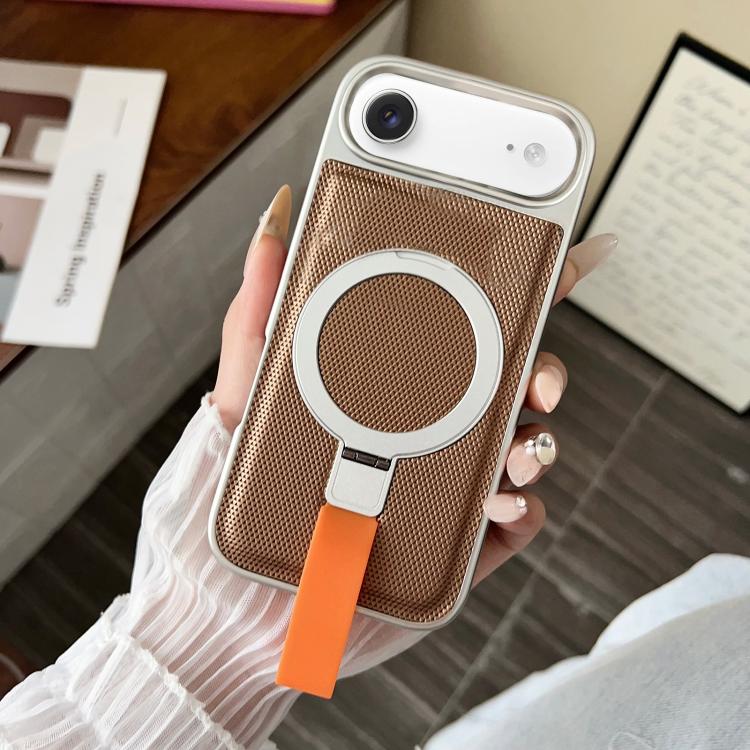 For iPhone Air Electroplated Diamond Texture Ring Magnetic Holder Phone Case(Khaki)