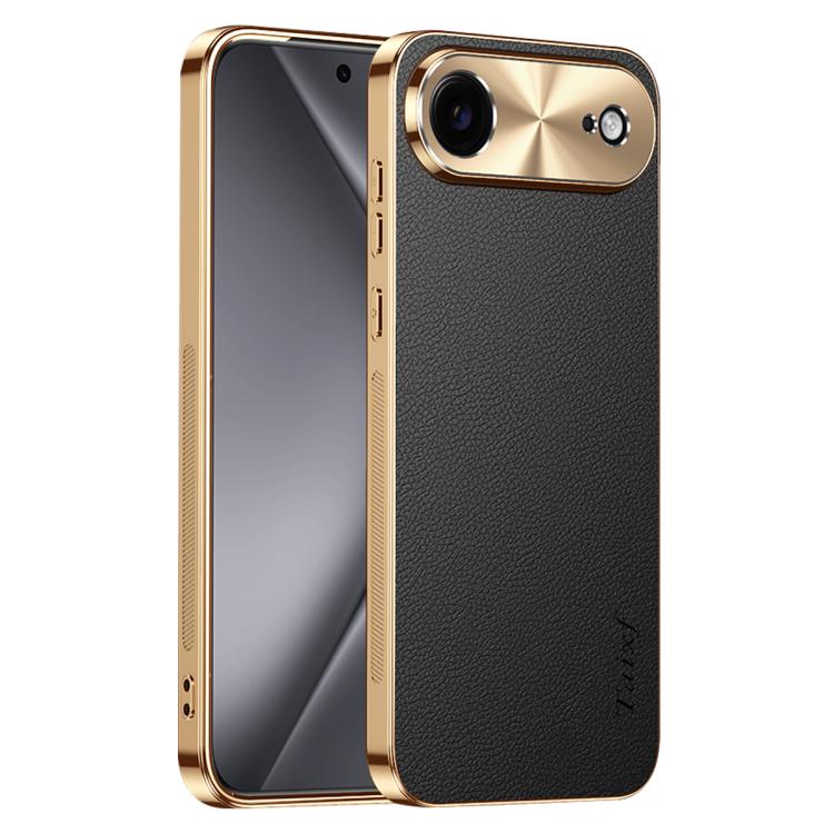 For iPhone Air Electroplated Frame Litchi Texture PC + TPU Vegan Leather Phone Case(Black)