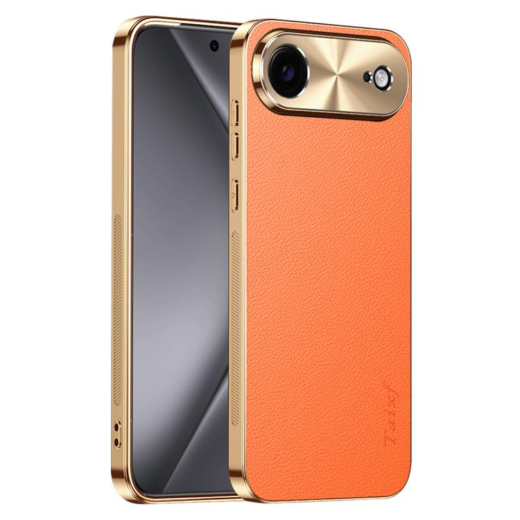 For iPhone Air Electroplated Frame Litchi Texture PC + TPU Vegan Leather Phone Case(Orange)