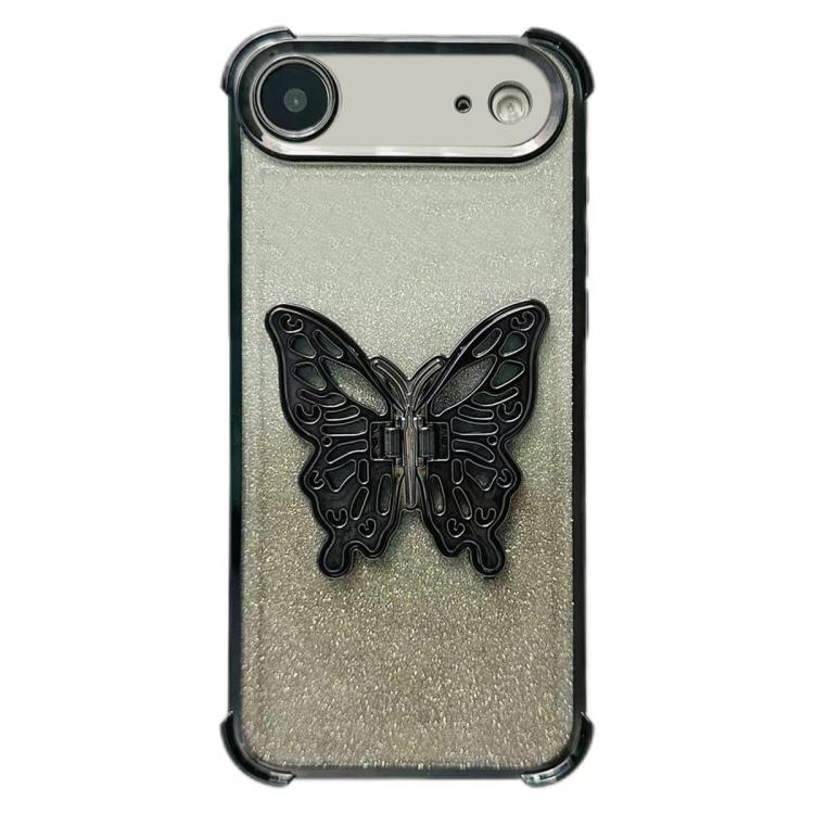 For iPhone Air Electroplated Glitter 3D Butterfly Four-corner Shockproof TPU Phone Case(Gradient Black)