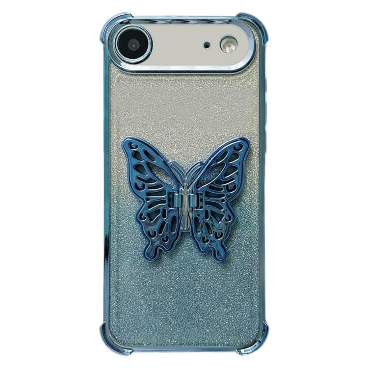 For iPhone Air Electroplated Glitter 3D Butterfly Four-corner Shockproof TPU Phone Case(Gradient Blue)