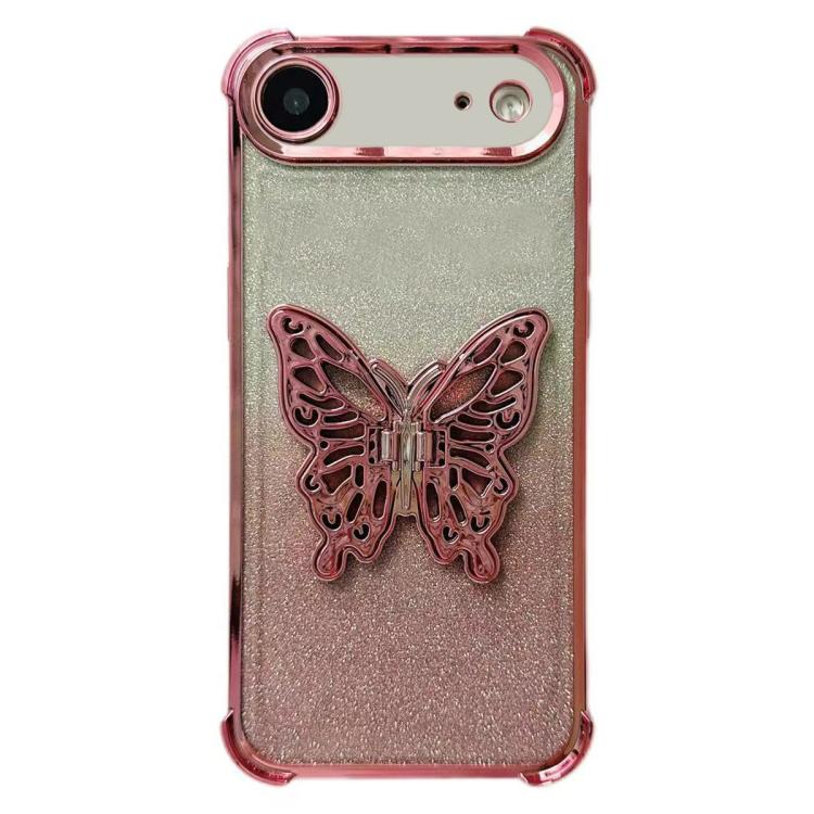 For iPhone Air Electroplated Glitter 3D Butterfly Four-corner Shockproof TPU Phone Case(Gradient Pink)