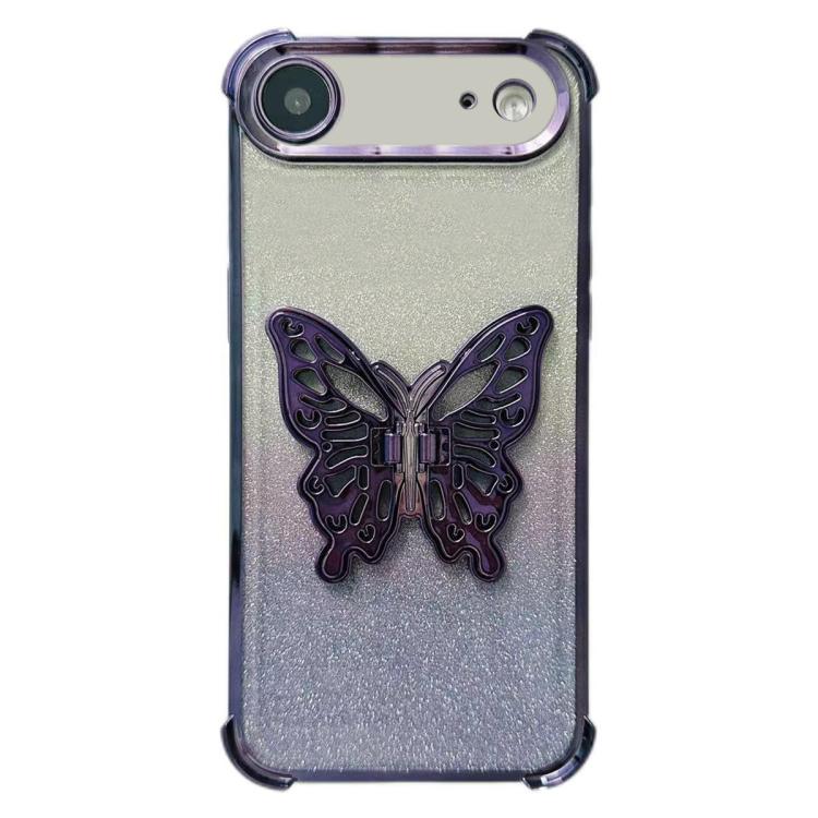 For iPhone Air Electroplated Glitter 3D Butterfly Four-corner Shockproof TPU Phone Case(Gradient Purple)