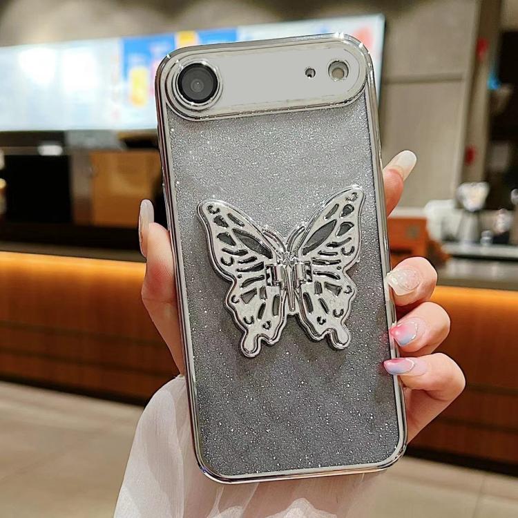 For iPhone Air Electroplated Gradient Glitter 3D Butterfly TPU Phone Case(Gradient Silver)