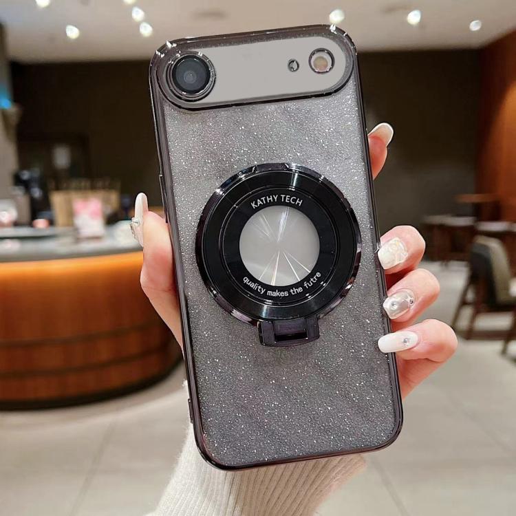 For iPhone Air Electroplated Holder Gradient Glitter MagSafe Phone Case(Black)