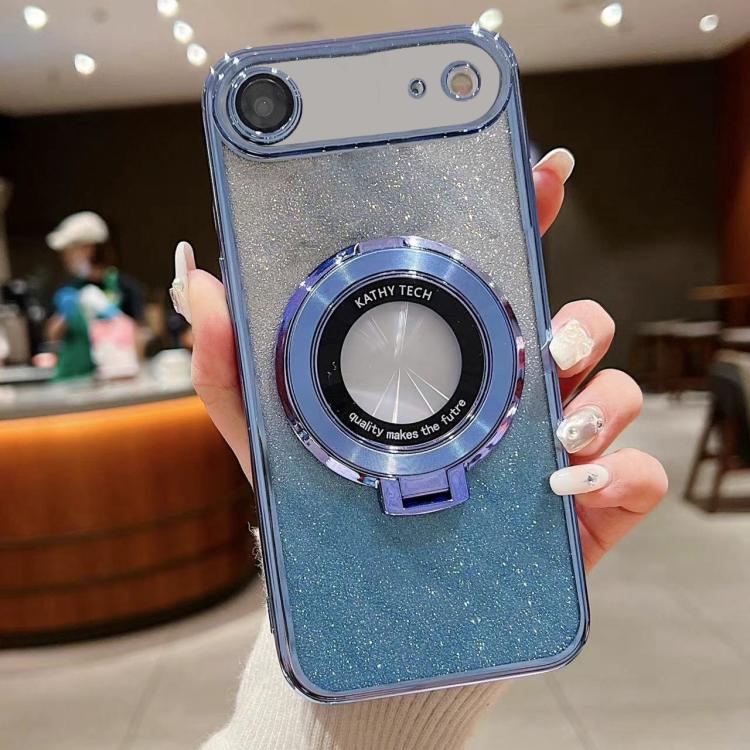 For iPhone Air Electroplated Holder Gradient Glitter MagSafe Phone Case(Blue)