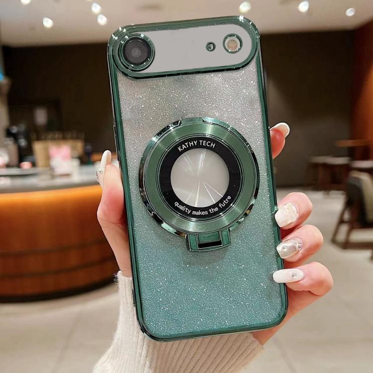 For iPhone Air Electroplated Holder Gradient Glitter MagSafe Phone Case(Green)