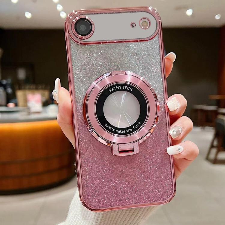 For iPhone Air Electroplated Holder Gradient Glitter MagSafe Phone Case(Pink)
