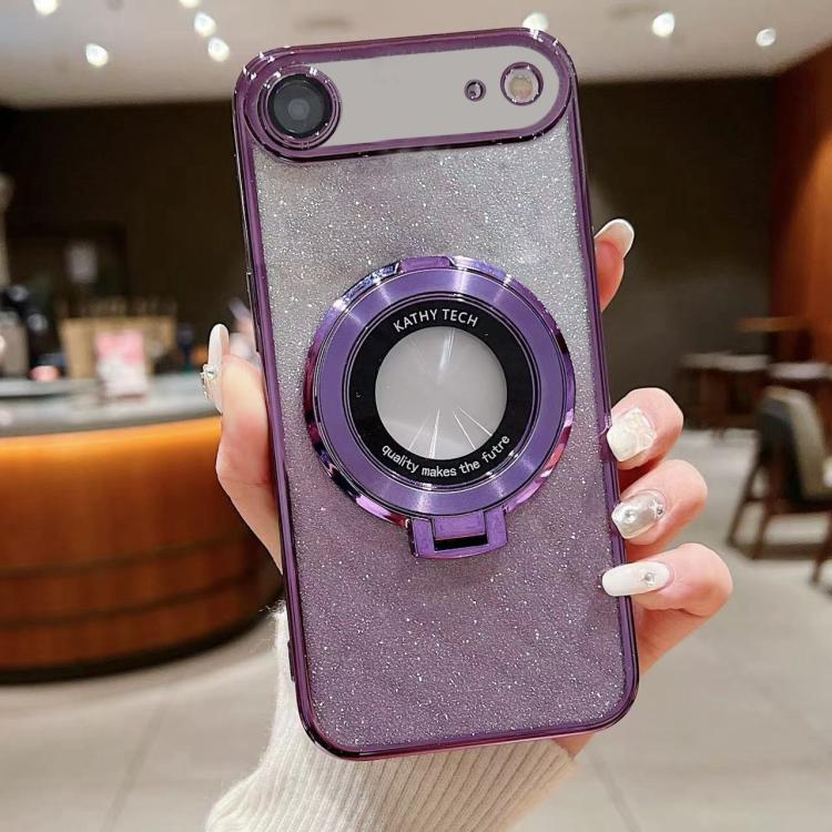 For iPhone Air Electroplated Holder Gradient Glitter MagSafe Phone Case(Purple)