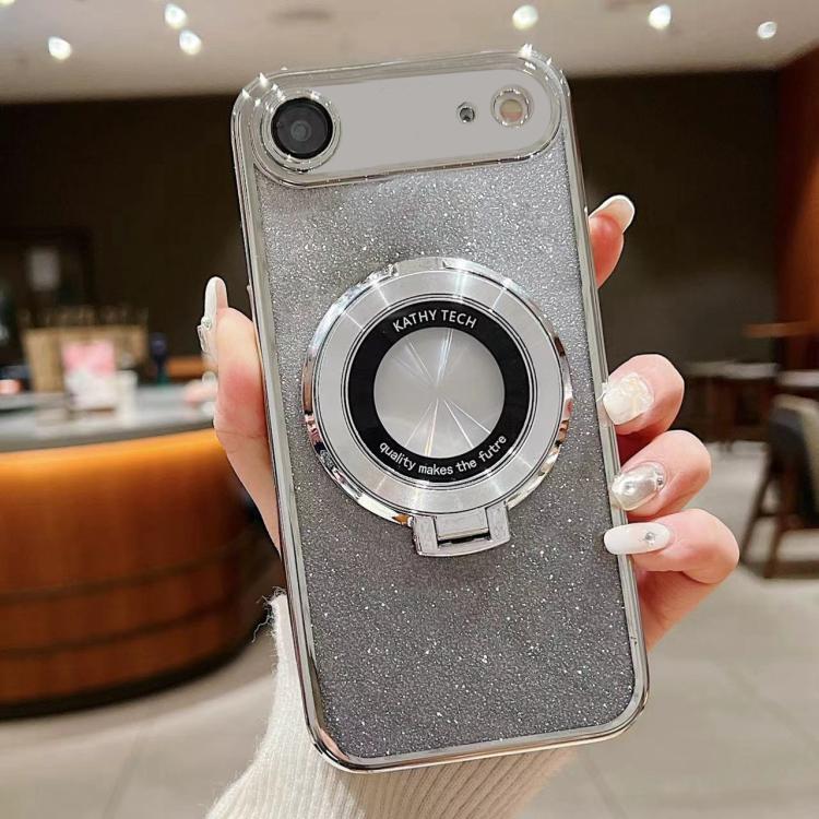 For iPhone Air Electroplated Holder Gradient Glitter MagSafe Phone Case(Silver)